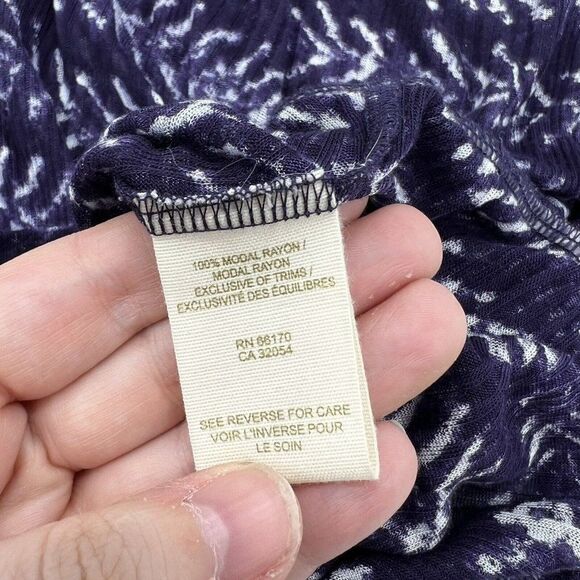 FREE PEOPLE Top Large Deep V-Neck Printed Ribbon Trim Purple Sheet - Picture 3 of 4